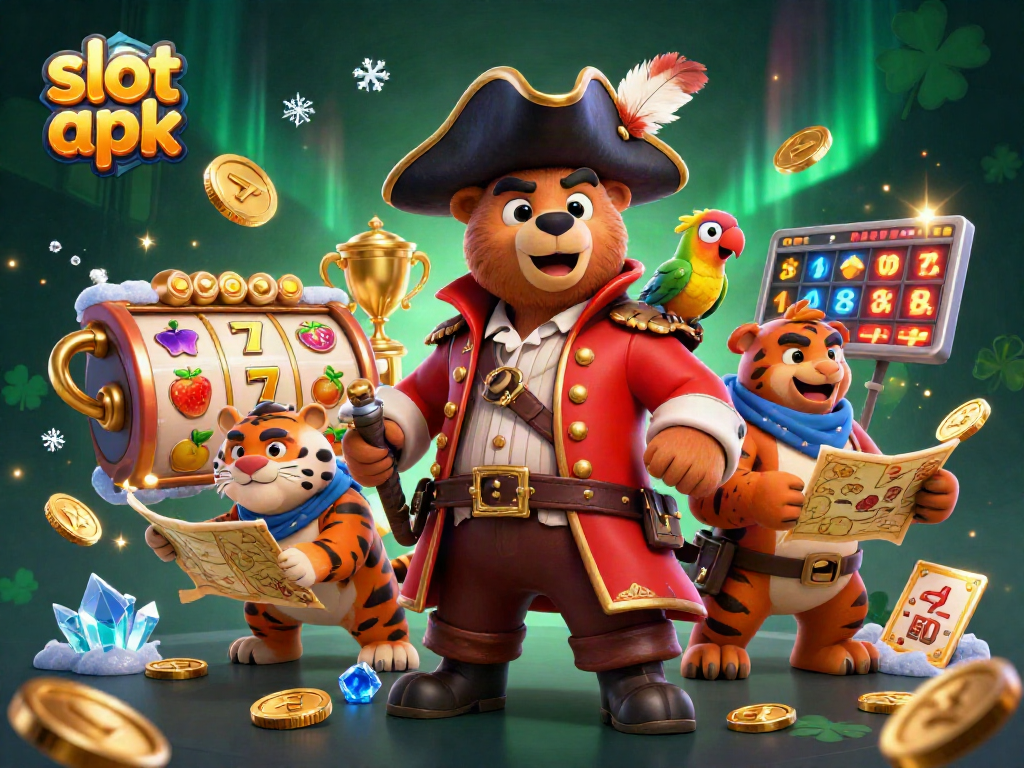 Experience slot apk excitement with vibrant characters amid dynamic slot reels and casino elements.