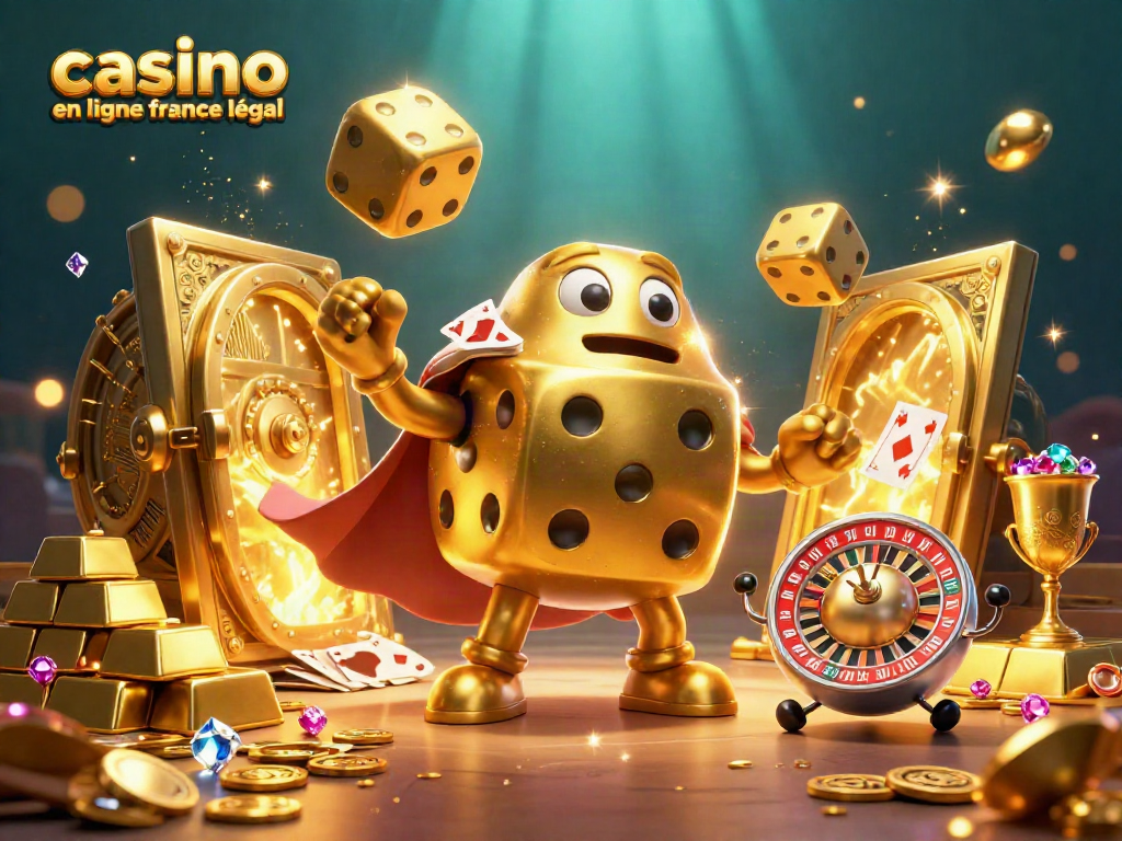 Jouer au casino en ligne France légal avec une illustration 3D captivante de dés et de trésors.