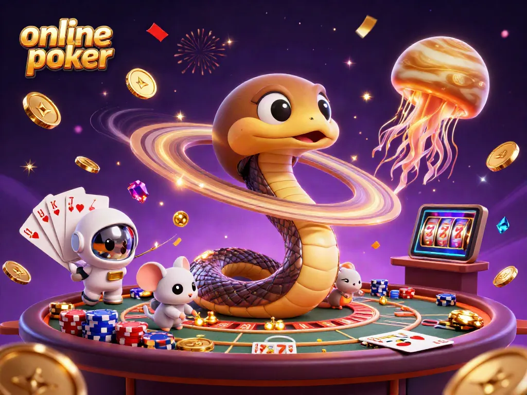 Engage in thrilling online poker Singapore with vibrant gaming elements and cosmic dealers.