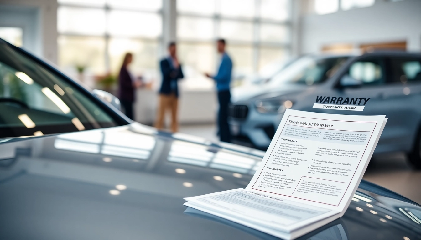 Illustration of transparent warranty coverage with a car and detailed warranty booklet emphasizing clarity and trust.