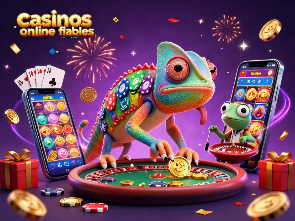 Disfruta de juegos en casinos online fiables en España mientras las monedas doradas caen del propietario del casino camaleón.