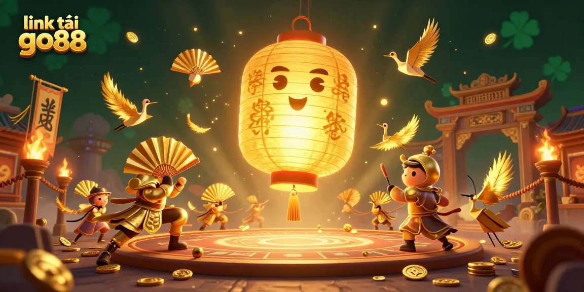 Engage with vibrant visuals of link tải go88 featuring a glowing lantern spirit amidst a dynamic casino scene.