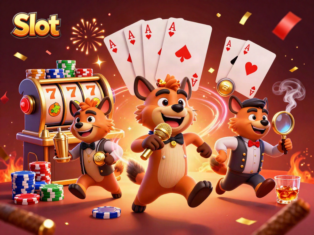 Engage in thrilling Slot gameplay with lively hyena characters at a dynamic comedy casino scene.
