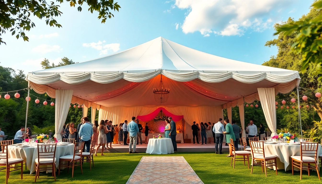 Celebrate memorable events with our stunning Party Tent Rentals, showcasing festive decorations and happy guests.