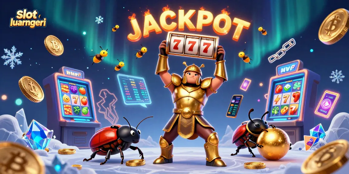 Engage with slot luar negeri as hercules beetle celebrates a big jackpot amidst vibrant casino elements.