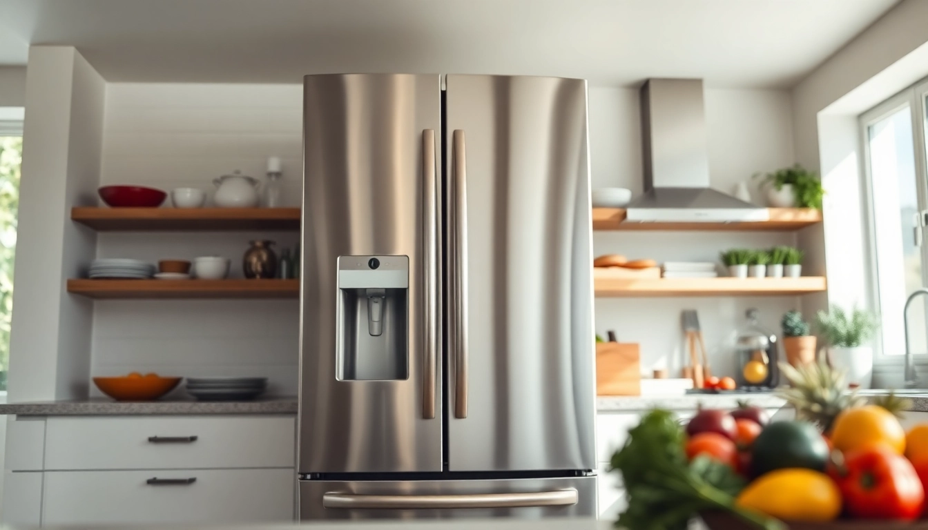 Showcasing a modern refrigerator with a stainless steel finish in a bright kitchen setting.