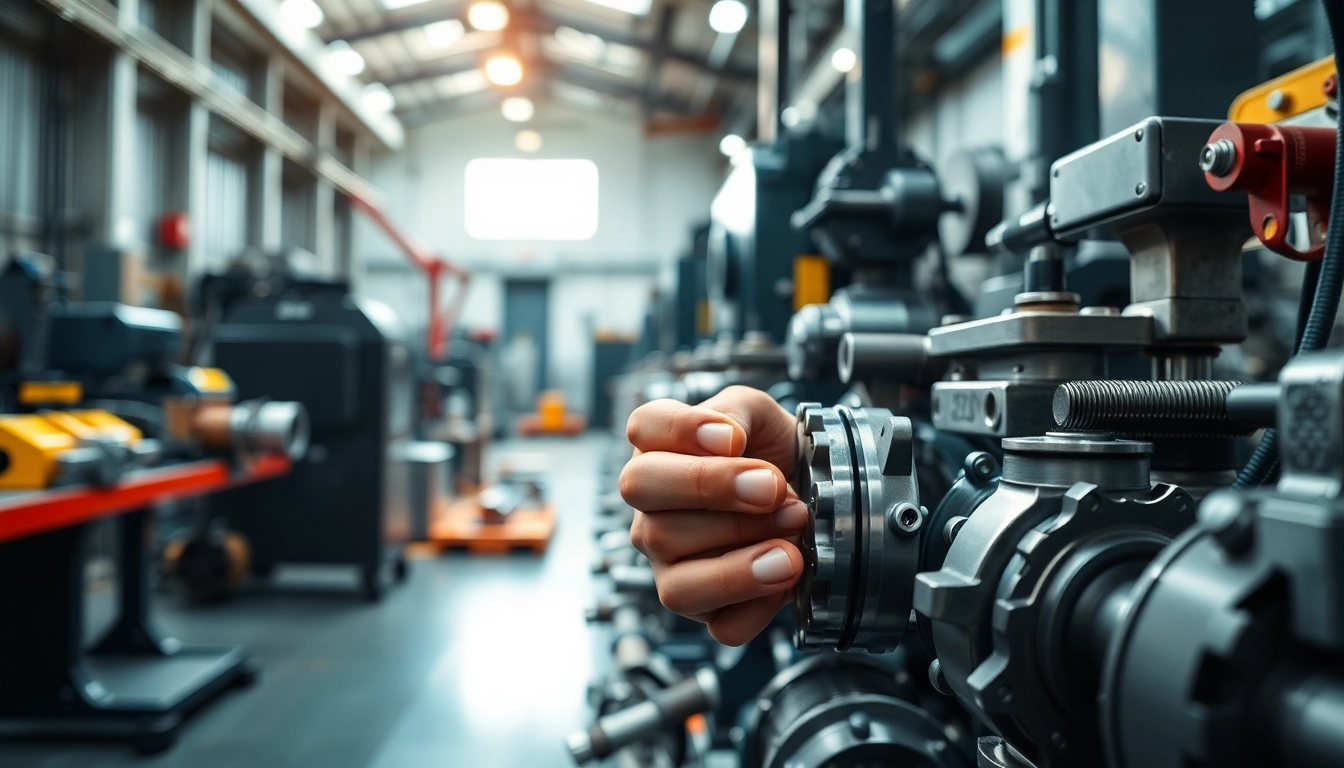Technician fabricating custom hydraulic equipment in a modern workshop setting.