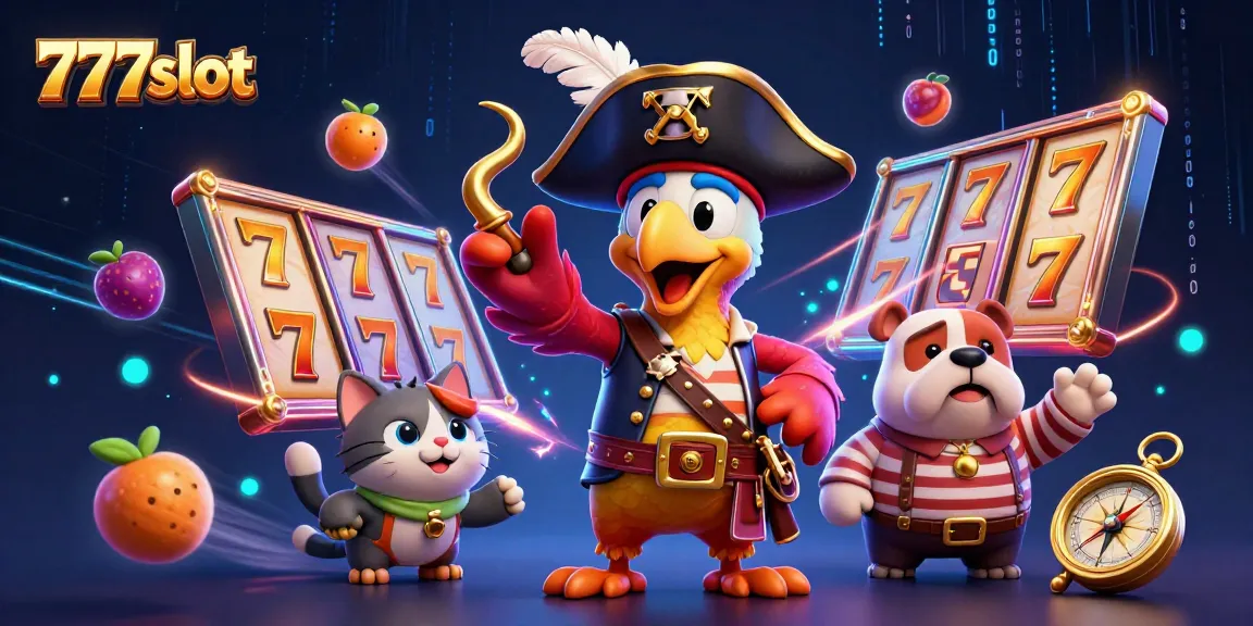 Mainkan 777slot dengan simbol buah dan jackpot yang meriah dalam ilustrasi kasino.