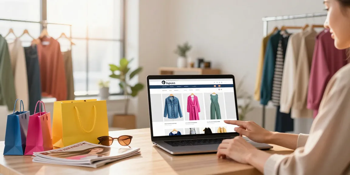Shopping online at a stylish 레플리카 쇼핑몰 featuring trendy outfits and accessories in an urban lifestyle setting.