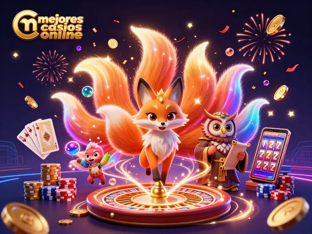 Gana en los mejores casinos online con esta ilustración vibrante de diversión y emoción
