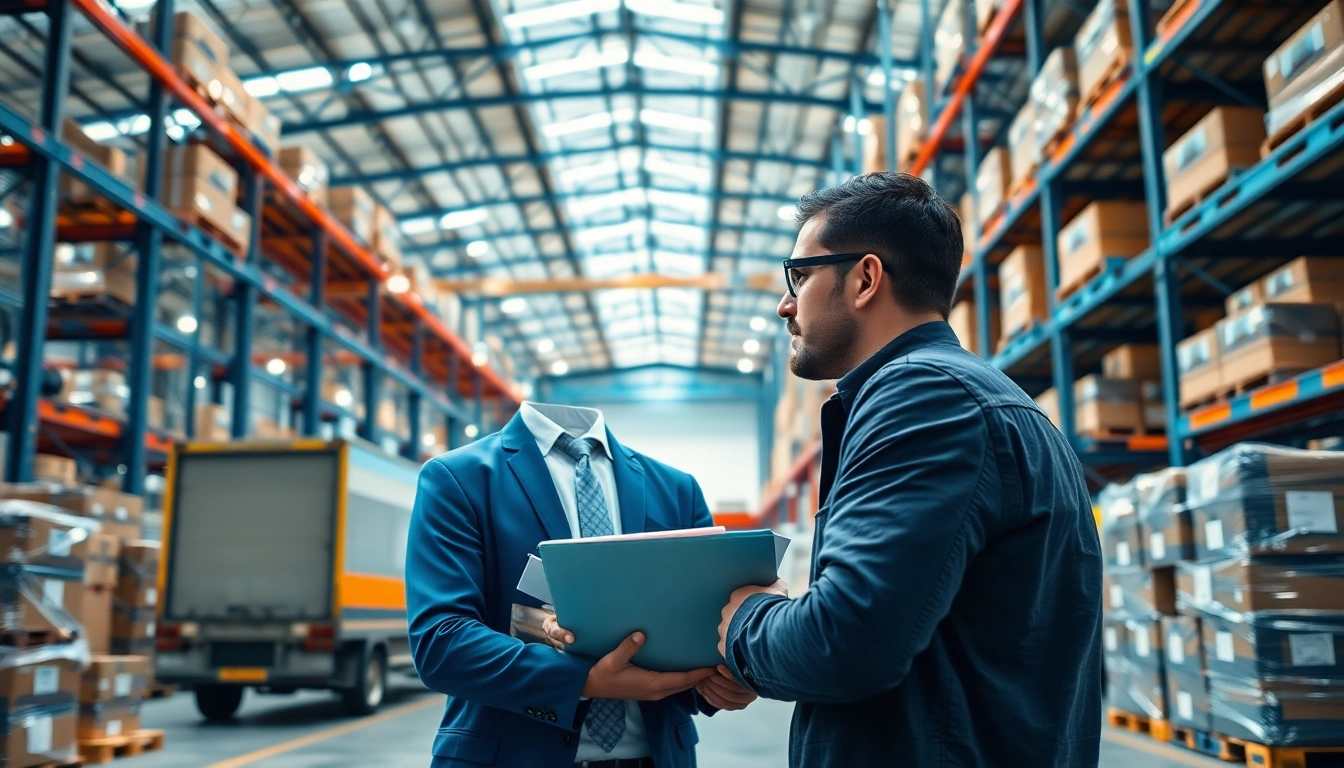 Logistics operations manager coordinating goods movement in a vibrant warehouse environment.