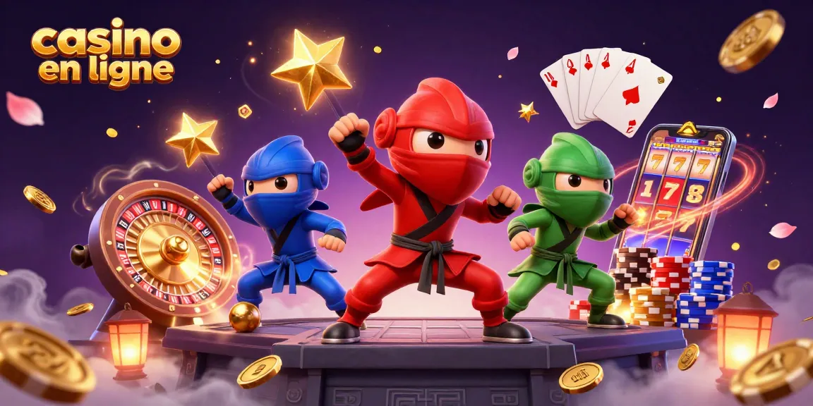 Tout savoir sur le casino en ligne grâce à cette illustration captivante avec des chameaux ninjas et des éléments de jeux.