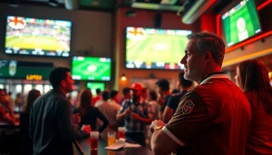Illustration of the best sportsbooks in Mexico showcased in a lively sports bar environment highlighting fan engagement and excitement.