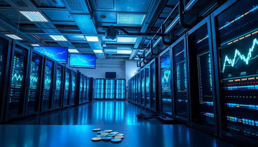 Visual representation of top cloud mining technology in a high-tech facility.