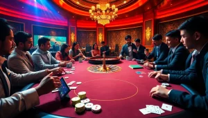 Players enjoy poker at a luxurious table, enhancing their experience at https://ee8868.shop/ with high stakes.