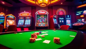 Experience the thrill of online gambling with 78win at a luxurious casino table.