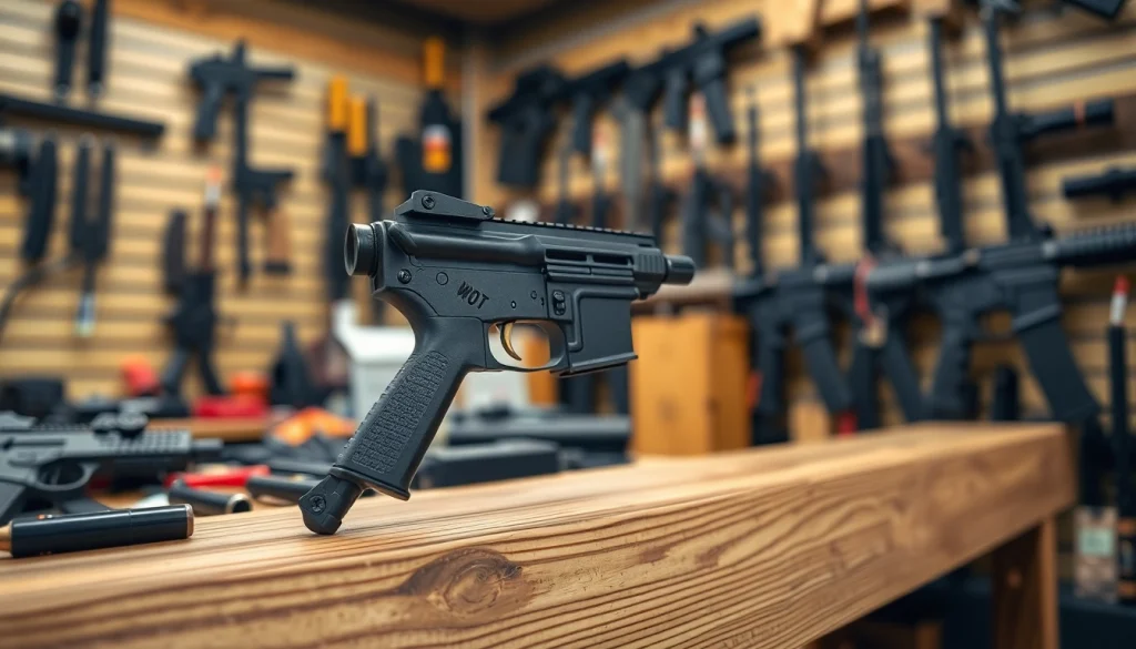 Showcasing a quality wot trigger for ar15 on display in a tactical shop environment.