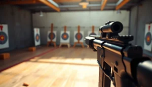 Adjustable WOT trigger for AR15 displayed in a shooting range, emphasizing precision and performance.