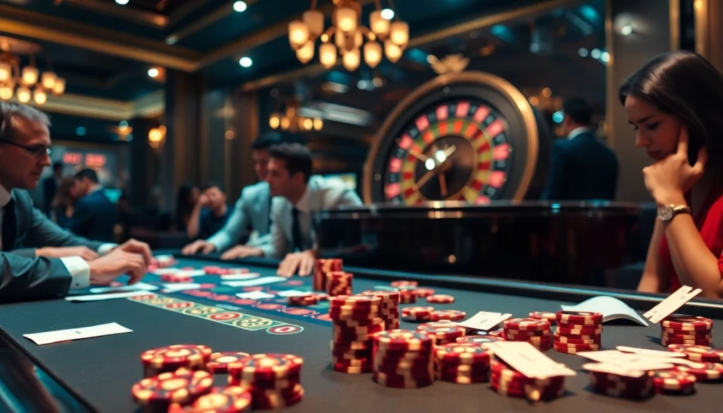 Bongdalu highlights an exciting poker scene at a luxurious casino with players betting.