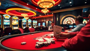 Marvelbet gaming table with players enjoying poker, vibrant atmosphere, luxurious casino.