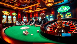 Experience the thrill of gambling with hello88 at a high-stakes poker table in a luxurious casino setting.