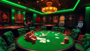 The hidden wiki reveals exciting gambling strategies in a vibrant casino scene featuring poker tables and roulette wheels.