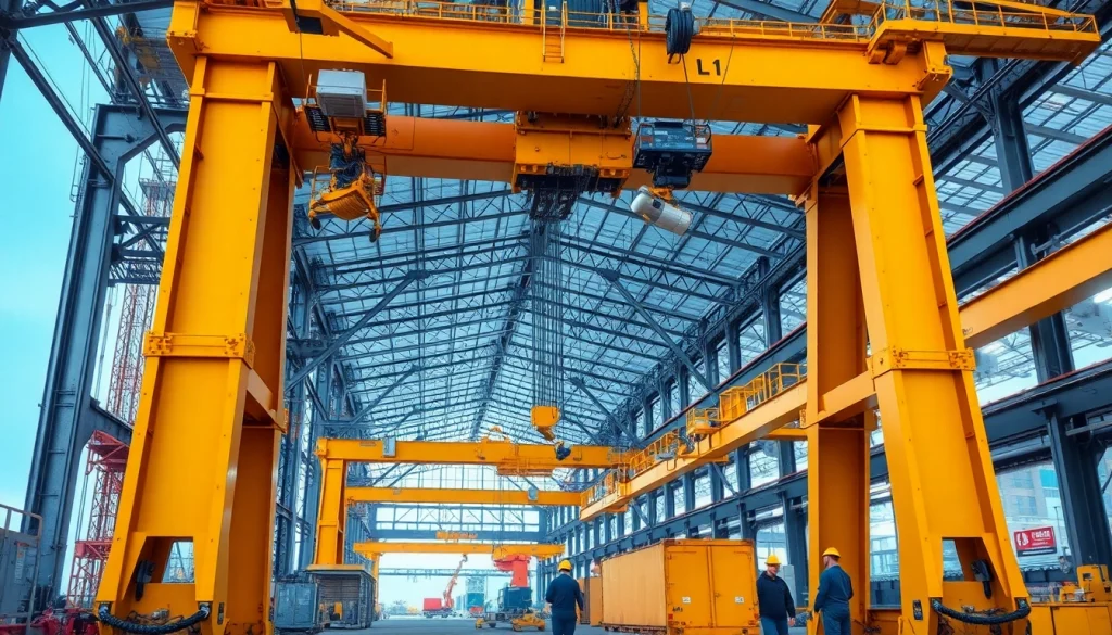 Double girder bridge crane lifting heavy materials in an industrial setting, showcasing efficiency and reliability.