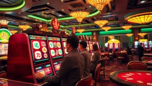 Experience the excitement of a mahjong slot demo with vibrant graphics and engaging gameplay in a luxurious casino setting.