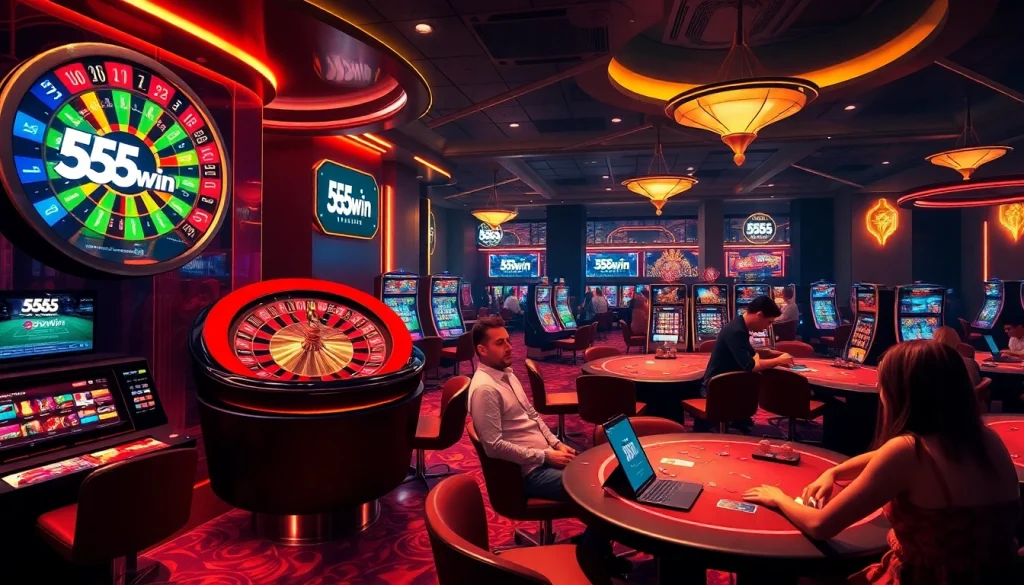 Experience the thrill of gambling at 555win with luxurious casino tables and vibrant gaming slots.