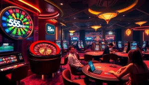 Experience the thrill of gambling at 555win with luxurious casino tables and vibrant gaming slots.