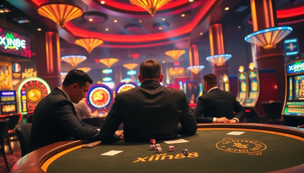 Exciting poker action at a high-stakes xin88 casino table featuring dynamic betting slips and chips.