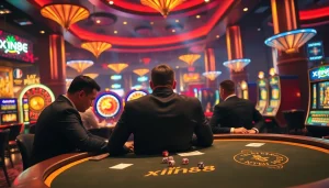 Exciting poker action at a high-stakes xin88 casino table featuring dynamic betting slips and chips.