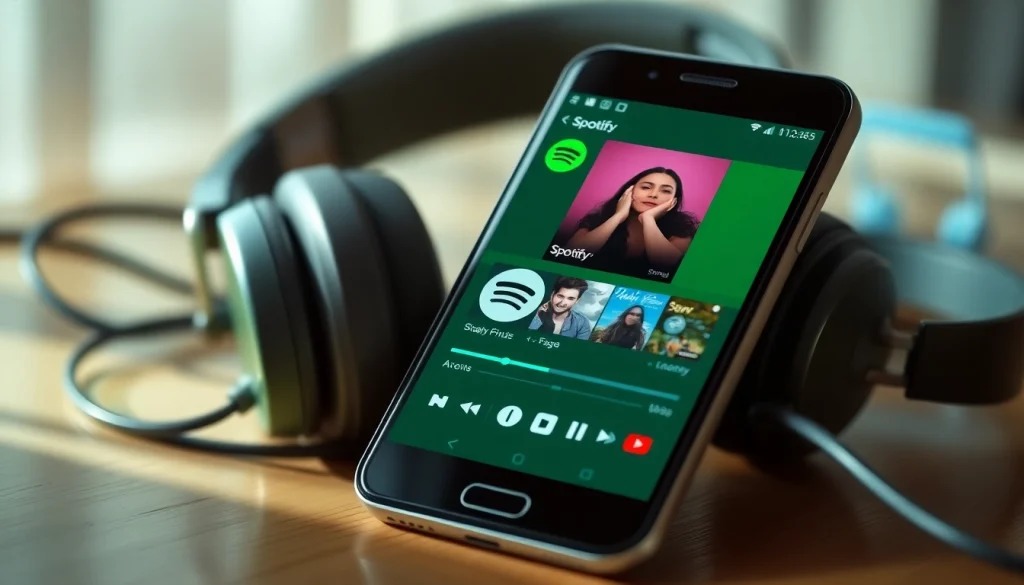Engaging scene showcasing Spotify mod on an Android smartphone with vibrant music elements.