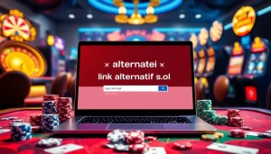 Vibrant online gambling scene demonstrating link alternatif sbobet with casino elements like poker chips and betting interface.