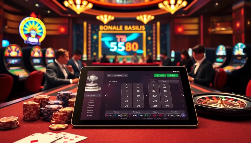 Action-packed gaming experience at Nhà Cái TT88 with vibrant casino tables and online interfaces.