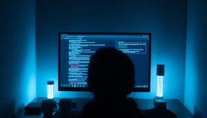 The hidden wiki shown on a computer screen in a dimly lit room, illustrating a user's curiosity about the dark web.