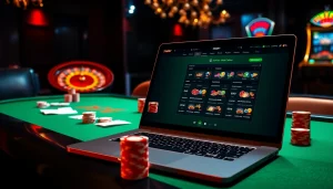 Engaging sbobet online betting interface at a luxurious casino with poker chips and cards.