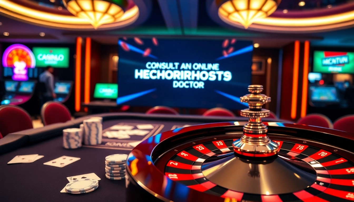 Experience the excitement of an Online hemorrhoid doctor consultation with a casino-themed digital interface.