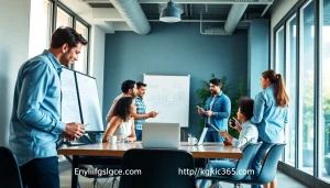 Dynamic office environment illustrating teamwork at https://kjc365.com/ with diverse professionals collaborating.